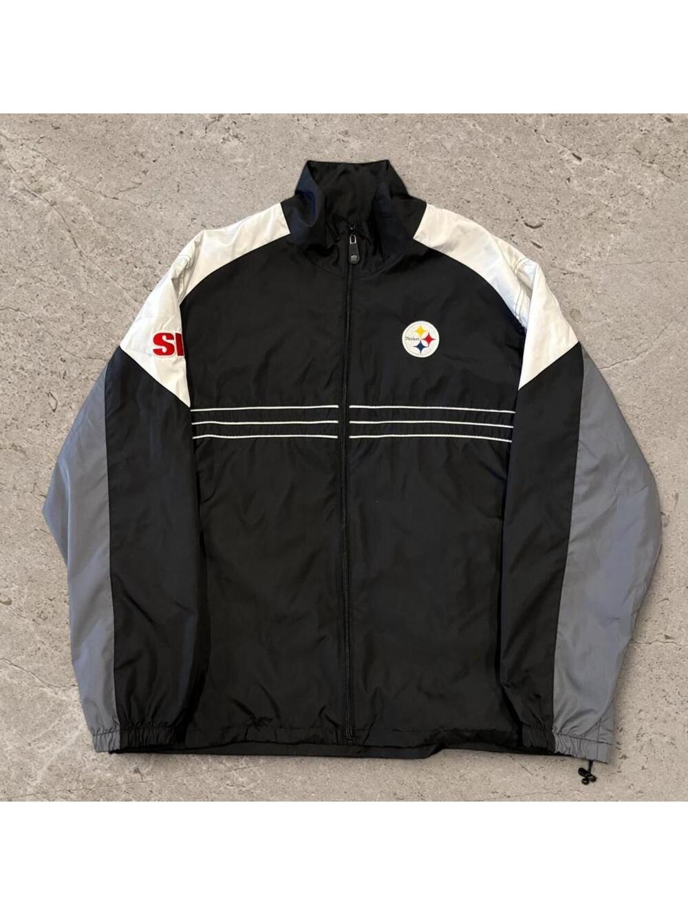 Reebok Pittsburgh Steelers black, white, and gray windbreaker jacket